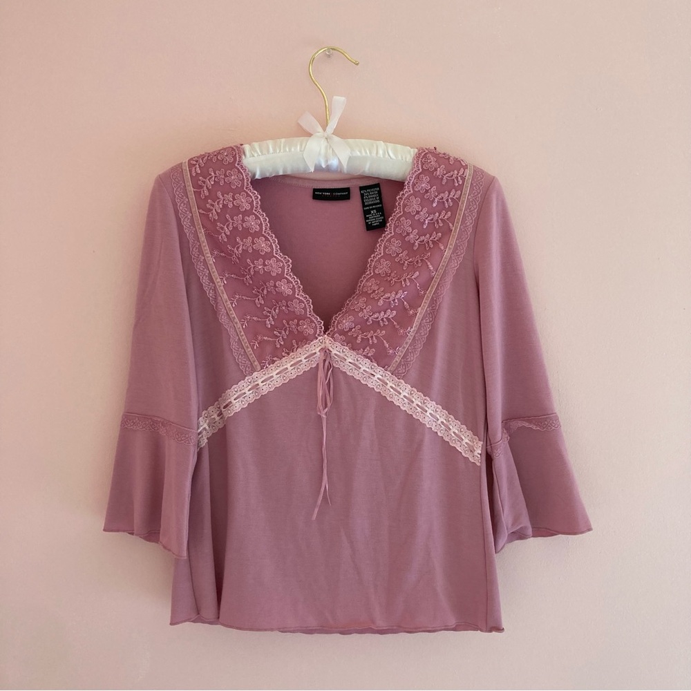 New York & Company Pink Lace Blouse